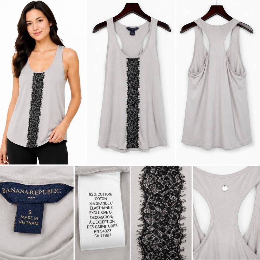 Banana Republic Small Gray Tank Lace Detail